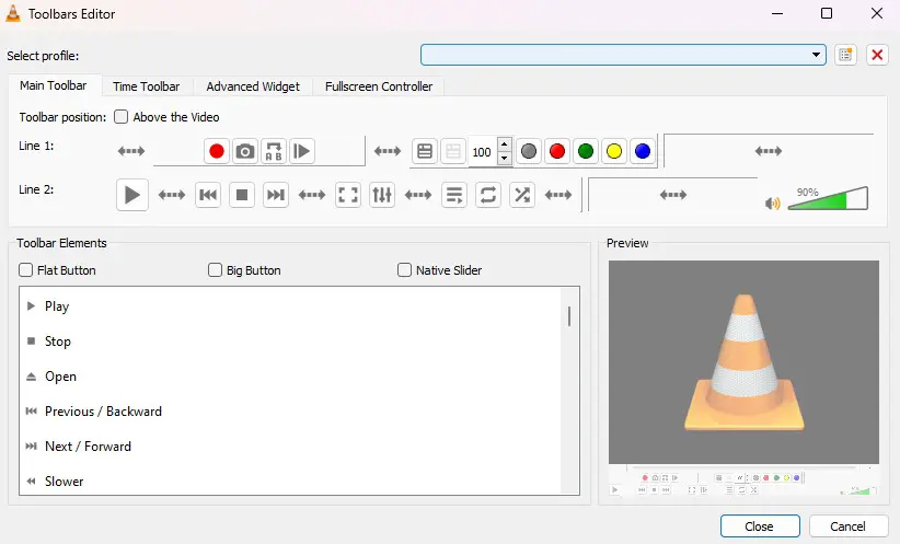 Toolbar Editor Interface