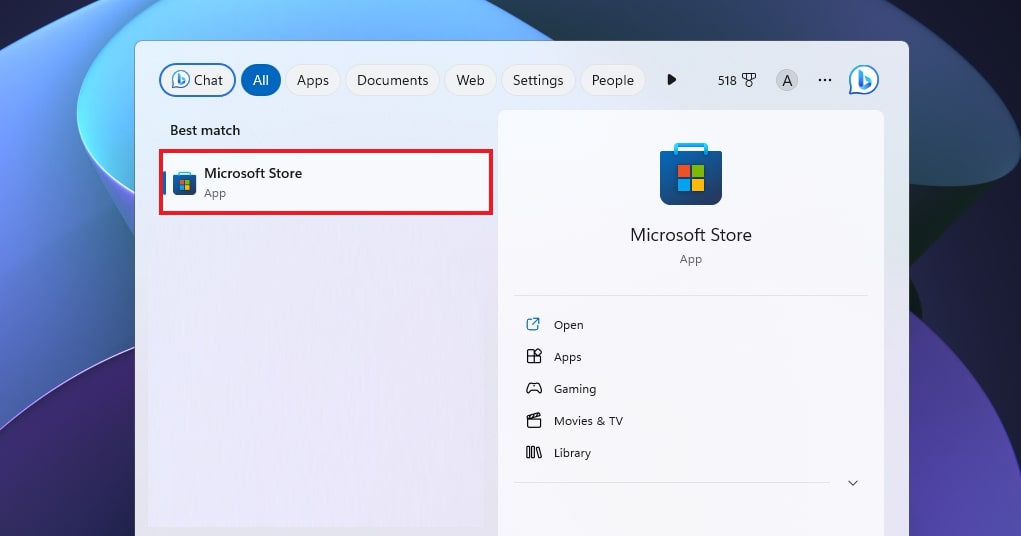 Opening Microsof Store from the Windows Search