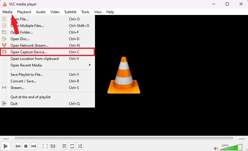 Accessing Open Capture Device Window in VLC Media Player