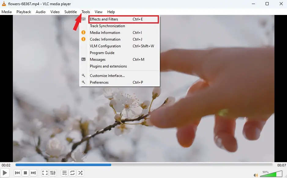 Accessing Effects and Filters Settings in VLC Media Player