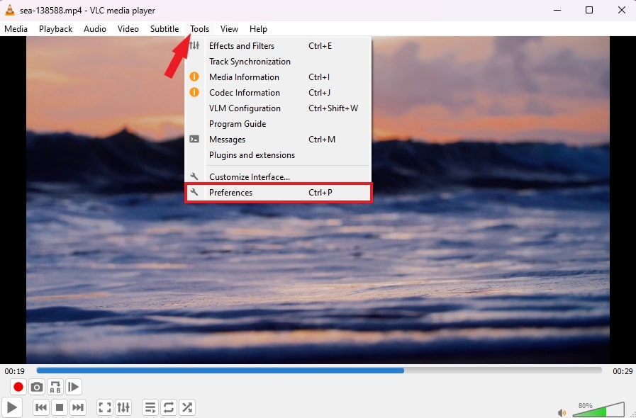 Accessing Preferences Option on VLC