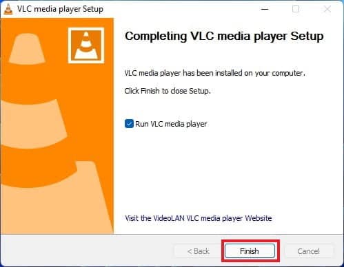 Installation Completion Window for VLC