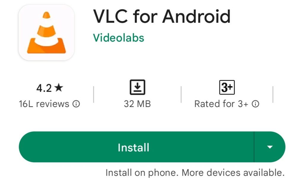 Installing VLC Media Player on Android from Google Play Store