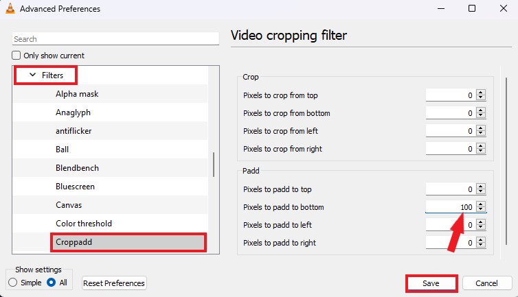 Video Cropping Filter