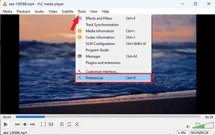 Accessing Preferences Option on VLC