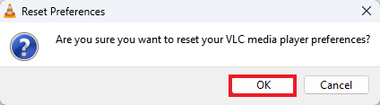 Confirmation Popup to Reset Preferences on VLC