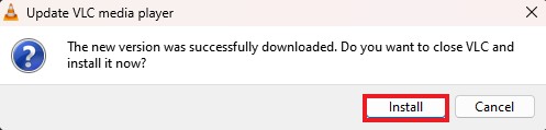 VLC Media Player Update Installation Window