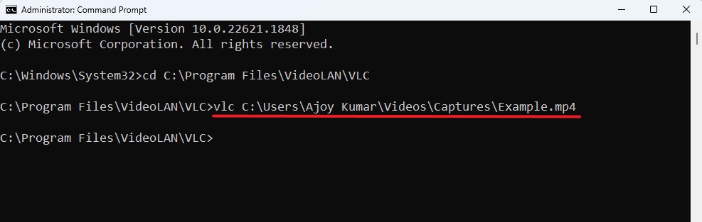 Playing Video Using Command Prompt on VLC