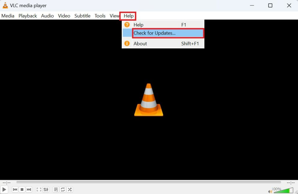 Check for Update to fix VLC Not Working on Windows